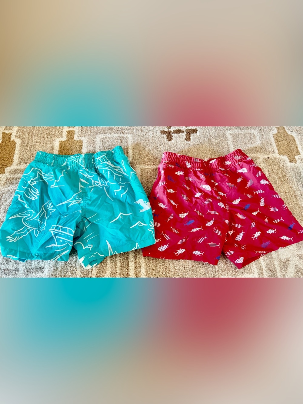 Columbia Kids Shorts Teal & Red Seagull and Fish Print